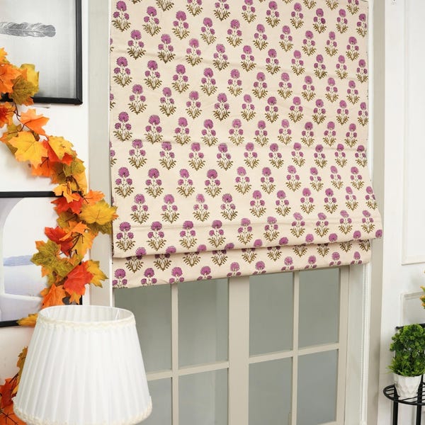 Hand Block Printed Fabric Blackout Roman Shade, Linen Valance, Handmade Art - FAB - RISHI