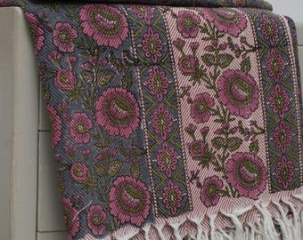 Custom Woven Blanket – Hand Block Print Cotton Throw, Summerflower Design