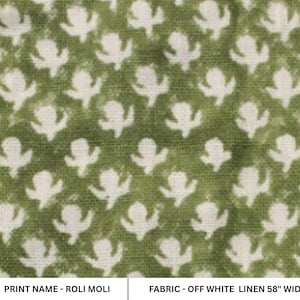 Gebroken wit linnen 58&quot; breed, minibloemenprint, Indiase blokprint, stof op maat gesneden, bedrukt kussen, handblokprint, ROLI MOLI