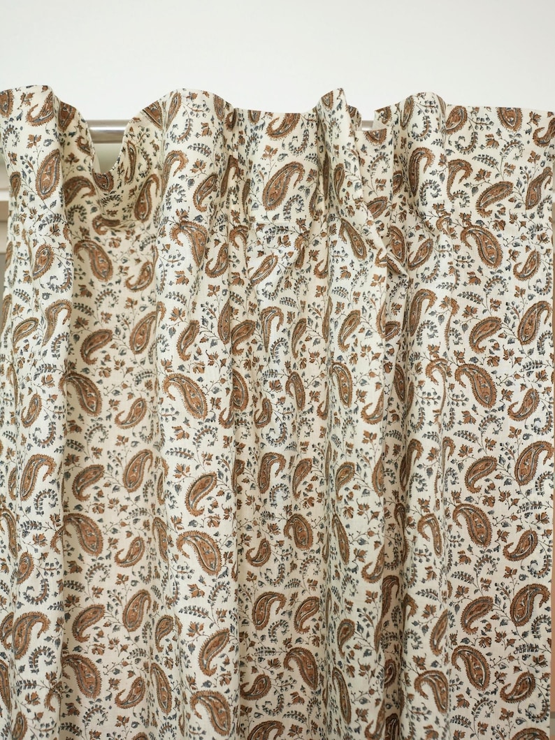 Pattern Block Curtain Hand Block Printed Linen Room Curtains, Blackout Drapes Ring Top Floral ...