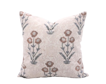 Boho Floral Pillow, Hand Block Printed Cushion Cover Traditional Block Printed Pillow Cover, Indian Decor Floral  Pillow Cover - FAB-AMITAB