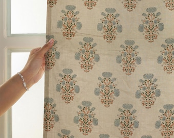 Floral Linen Drapery | Hand Block Print Café Curtains | SWADESH