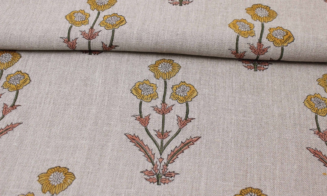 Block Print Linen Fabric Printed Linen Fabric by Fabritual Etsy