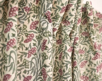 Kitchen Curtains | Viscose Linen Floral Green Drapery for Window Treatments | FAB - THRONY STEMS
