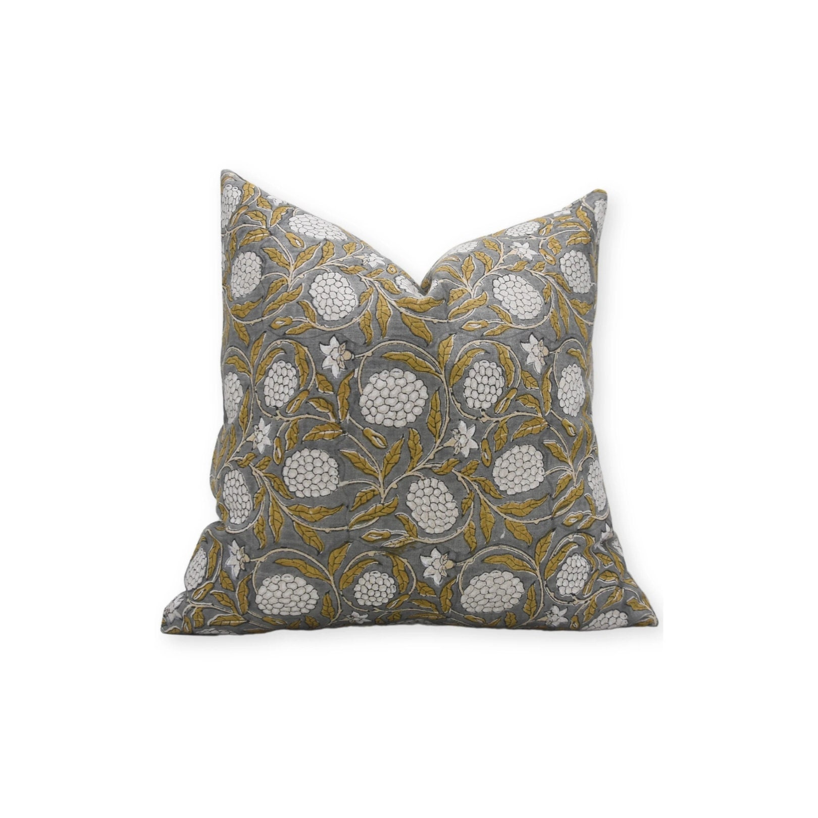 Accent pillow cover pure linen fabric cushion floral handmade block print room pillow pure linen natural decorative sofa cushion - MERAKI