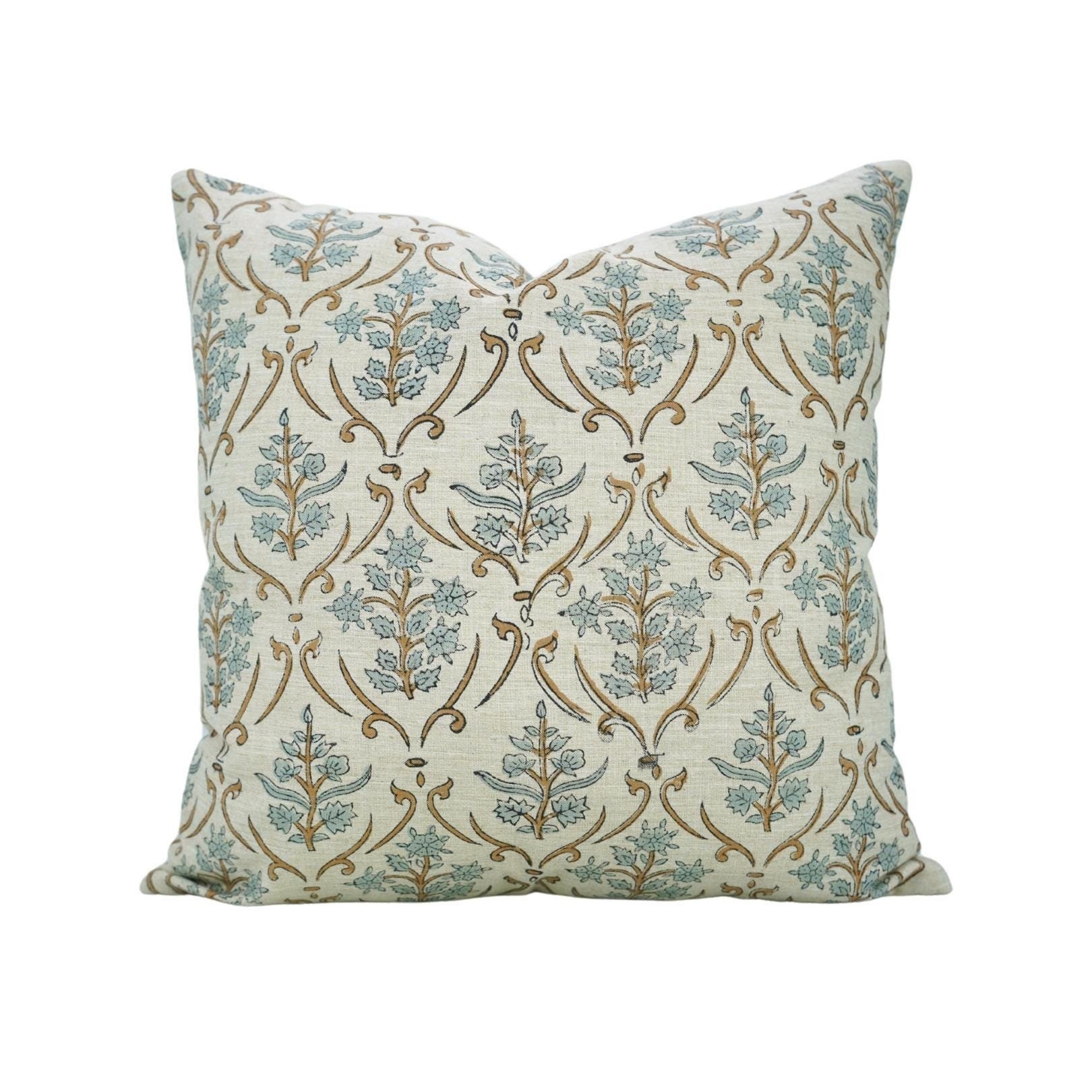 Brown with grey floral hand block print Pillow cover, pillowcase for farmhouse decor, boho home decor - VISHAL PUSHP
