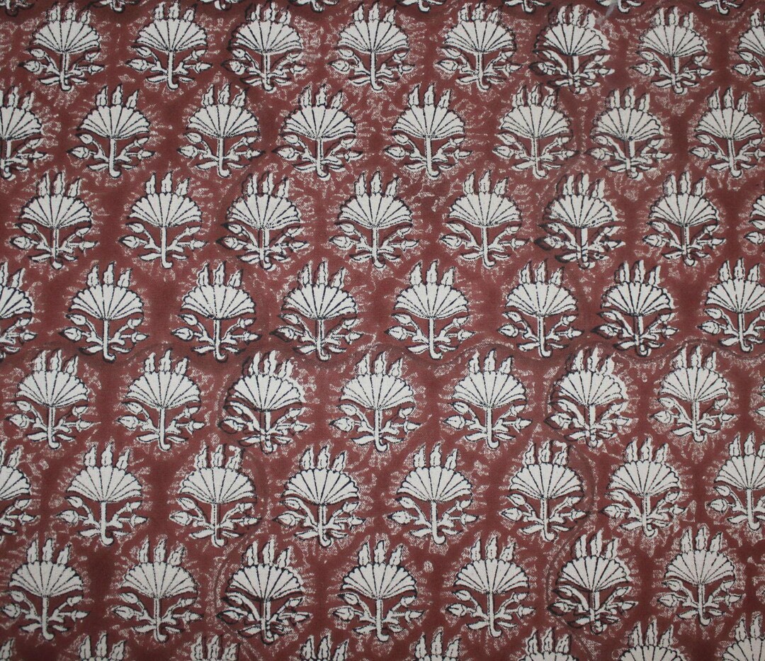 ULTA UMBRELLA || Block Print Thick Linen Fabric | Reddish Brown Floral ...
