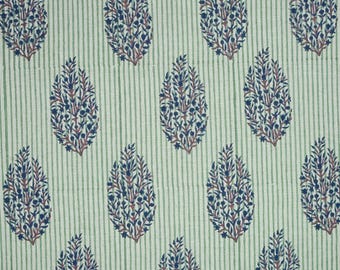 Linen Fabric with Floral Hand Block Print – Ideal for Curtains, Pillows & Farmhouse Upholstery