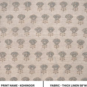 Block Print Floral Linen Fabric Modern Home Decor Pillow Cushion Fabric Upholstery Sewing Fabric - KOHINOOR