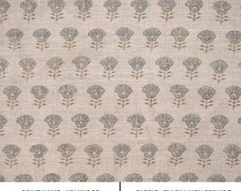 Block Print Floral Linen Fabric Modern Home Decor Pillow Cushion Fabric Upholstery Sewing Fabric - KOHINOOR