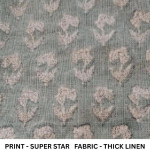 Floral Block Print Thick Linen Floral Print Fabric By The Yard Cushion Cover Upholstery - SUPER STAR