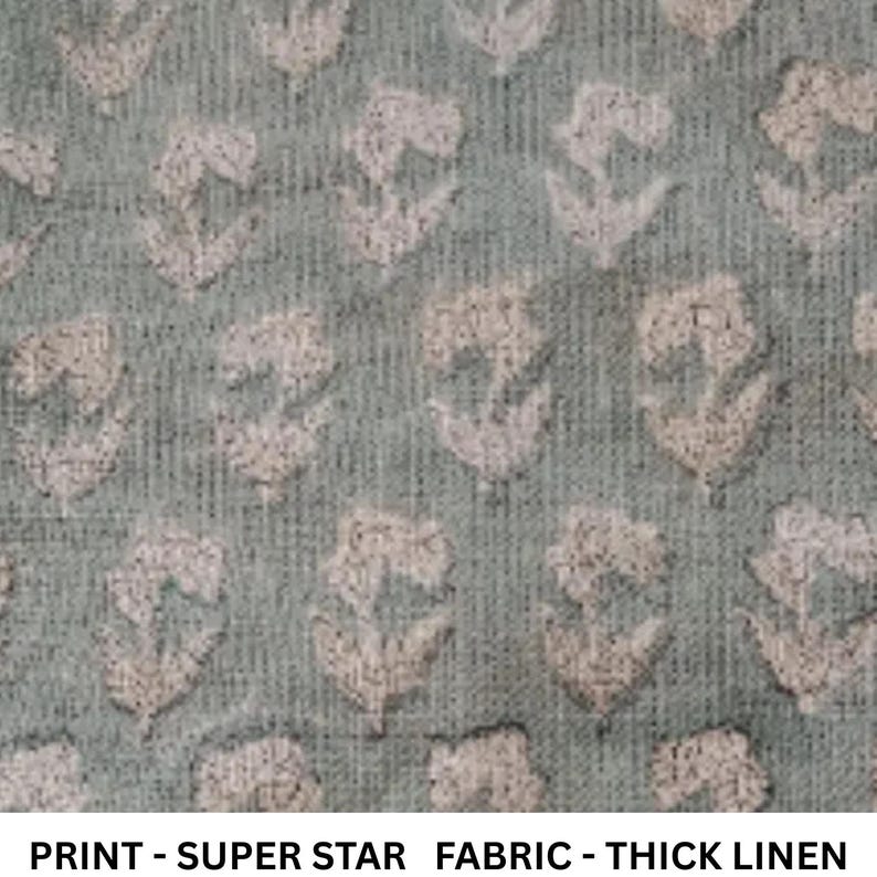 Floral Block Print Thick Linen Floral Print Fabric By The Yard Cushion Cover Upholstery - SUPER STAR image 1