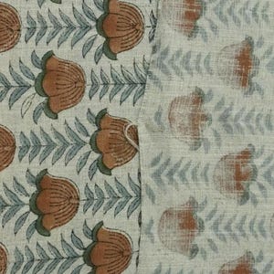 Block Print Fabric 58 Inch Width Light Weight Viscose Linen Natural Base Color and Floral Print Curtains and Drapes Pillow Covers Tablecloths and Runners Bedding Tote Bag Lampshades Napkins by Fabritual