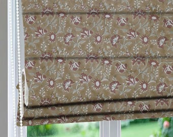 Handmade block print roman shade, fabric window covering, linen printed blackout roman blind, custom window treatment - FAB-NAAYAB