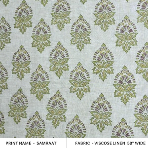 Bloemenhandblokprint, viscose-linnen, groene bloemenprint, Indiase stof, hoes bank en bank, gordijnlinnen - SAMRAAT