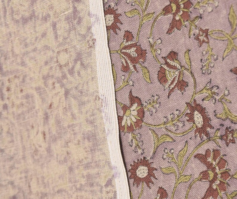 Linen Block Print Fabric 58 Inch Width Heavy Weight Linen Natural Base Color Curtains and Drapes Upholstery Handmade Art Pillow Covers Tablecloths and Runners Lampshades Napkins by Fabritual