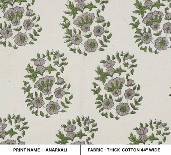 Hand block print Thick Cotton Fabric, organic cotton fabric, fabric for curtain, window treatment - ANARKALI