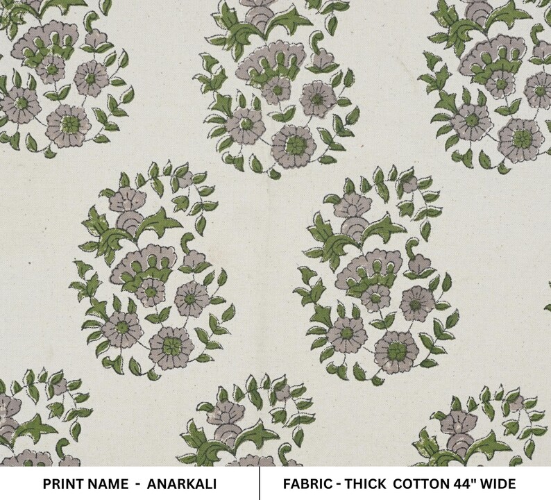 Hand block print Thick Cotton Fabric, organic cotton fabric, fabric for curtain, window treatment - ANARKALI image 1