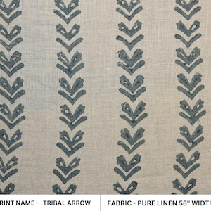 Hand Block Print Pure Linen Fabric by Yard, 58" Wide Indian Fabric for Upholstery & Decor - TRIBAL ARROW