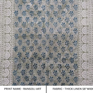 Linen block print fabric , handloom linen 58" wide fabric by the yard, Indian hand block, curtain pillow - RANGOLI ART
