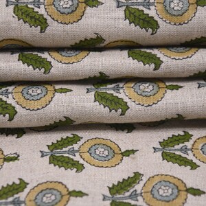 Linen Block Print Fabric 58 Inch Width Medium Weight Linen Natural Base With Unique  Color Curtains and Drapes Upholstery Pillow Covers Tablecloths and Runners Bedding Tote Bag Lampshades by Fabritual
