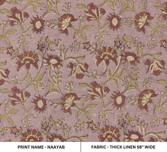 Floral Thick Linen 58" Wide Fabric Block Print Linen Home Decor Designer Block Print Fabric Handmade Block Art - NAAYAB