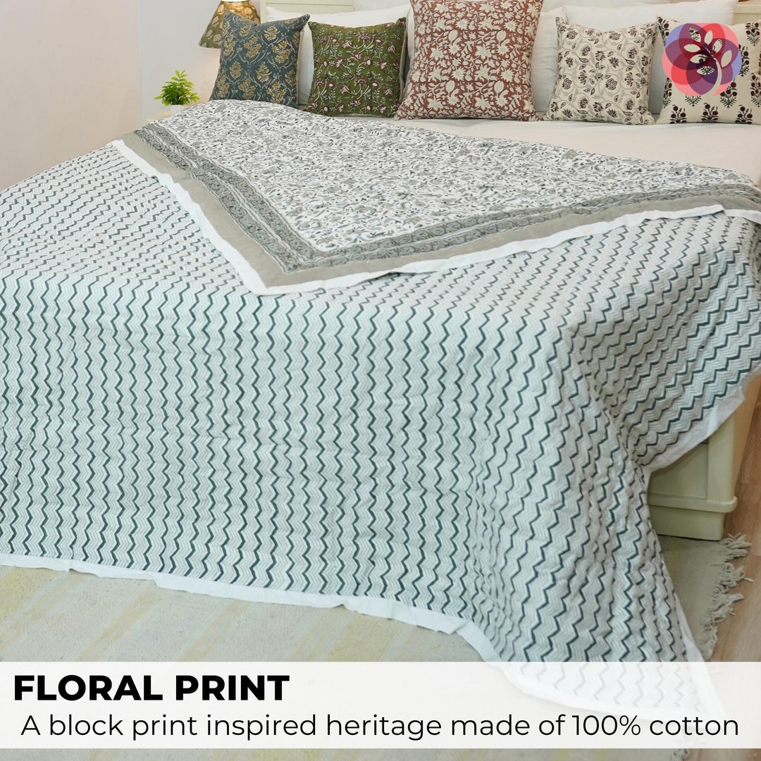 Buy Handmade Cotton Quilt, Block Print Blanket, Boho Cotton Warm Quilt