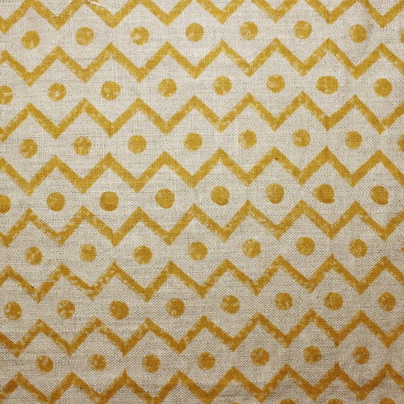 MUSTARD Strip Pattern Block Print Fabric Linen by the Yard Etsy