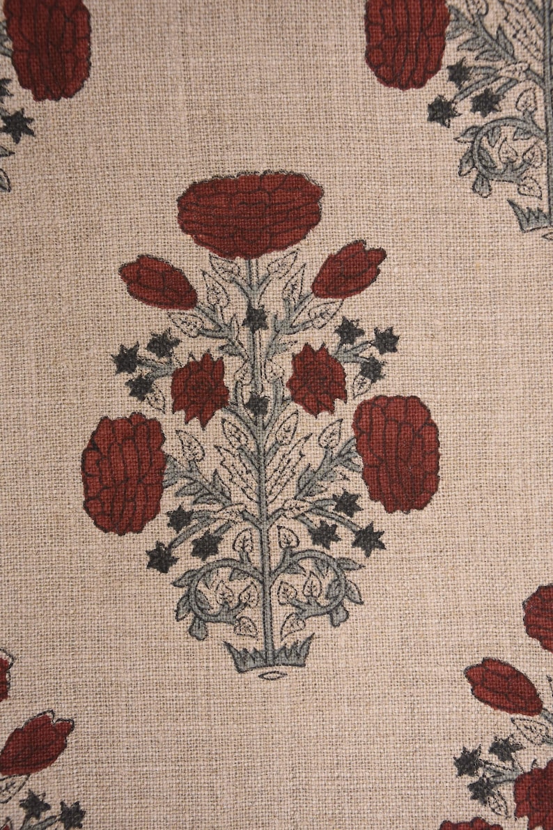 58" Wide Thick Linen Fabric | Red Hand Block Print Textile | Outdoor Pillow Covers, Curtains, Table Covers & Home Decor Material - SWADESH image 5