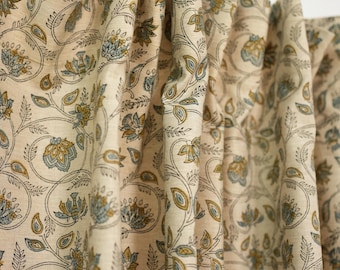 Block Print Linen Window Curtain Hand Block Print Linen Panels Boho Chic Blackout Curtain Floral Block Curtain  - FAB - SARASWATI