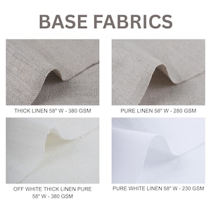four different fabric swatches, each with varying thicknesses and types of linen.