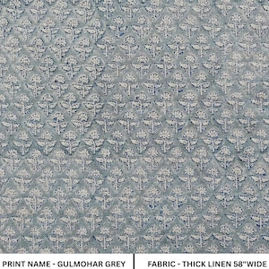 GULMOHAR // Lino spesso pesante / Lino puro tagliato su misura / Tessuto per cuscini / Più venduto / Rivestimento floreale blu-grigio / Blocco a mano