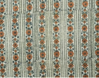 Block Print Linen Handmade Decorative Fabric Floral Cushion Tablecloth Indian Textile Yard Boho Curtain Upholstery Natural - FLORAL BAGH