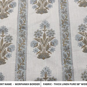 Floral Block Print Linen Fabric | Bulk Drapery Textile for Curtains, Clothing, Chair Covers & Handmade Home Decor Fabric - MORPANKH BORDER