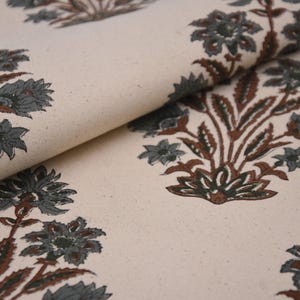 Thick Cotton Block Print Fabric 44 Inch Width Medium Weight Beige Base Color Curtains and Drapes Tablecloths and Runners Bedding Tote Bag Lampshades Napkins by Fabritual