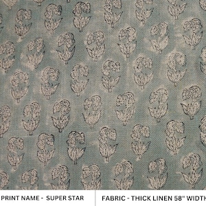 Grüne Blume dickes Leinen 150 cm breit, Block Print indischen Stoff und Vorhang, Kissenbezug, Beliebtester Print SUPER STAR