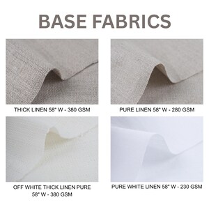 four different fabric swatches, each with varying thicknesses and types of linen.