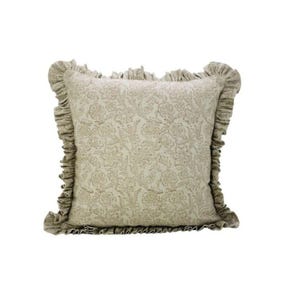 Pure linen cushion cover, ruffle pillow, decorative frill cushion, hand block print pillowcase, square quilted linen cushion cover  - JARUL
