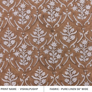 Hand block print, printed window curtains, pure linen 58&quot; wide fabric, linen pillows and cushions cover, floral handmade art - VISHALPUSHP