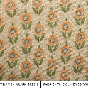 ARJUN GREEN - Indian Hand Block Print Fabric , Indian Handloom HandBlock Linen Fabric | Boho Block Print Pillow Cover & Upholstery