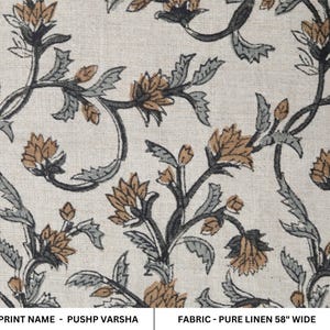 Hand block print pure linen fabric window treatments, couch cushion cover, tea-towels and floral table napkins - PUSHP VARSHA
