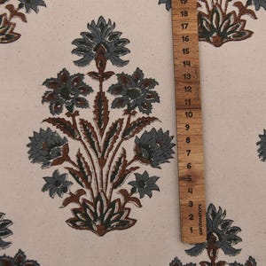 Thick Cotton Block Print Fabric 44 Inch Width Medium Weight Beige Base Color Curtains and Drapes Pillow Covers Tablecloths and Runners Lampshades Napkins by Fabritual