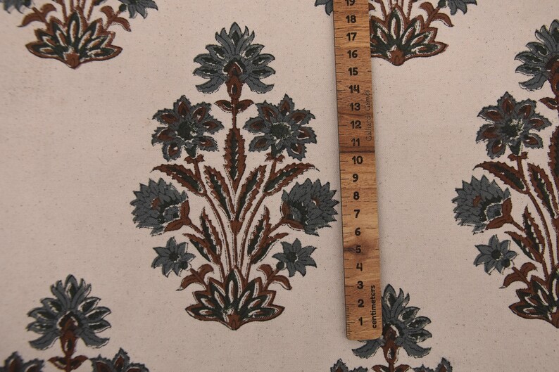 Thick Cotton Block Print Fabric 44 Inch Width Medium Weight Beige Base Color Curtains and Drapes Pillow Covers Tablecloths and Runners Lampshades Napkins by Fabritual