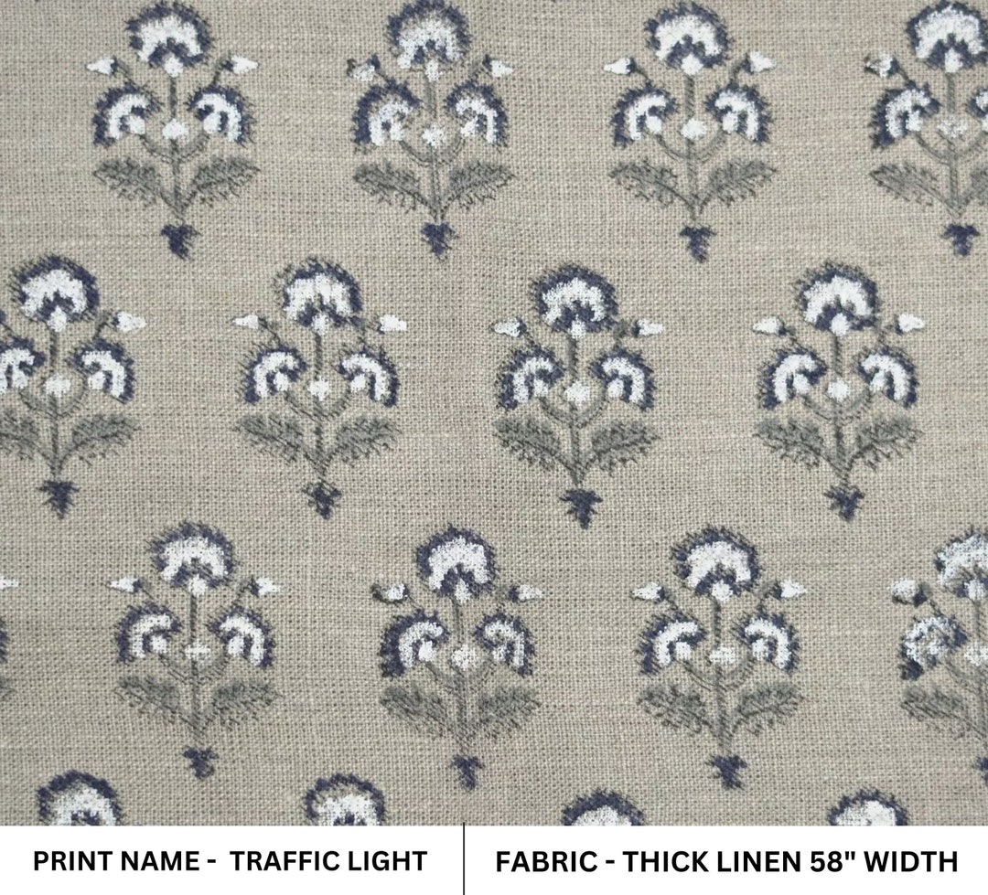 Thick Linen 58 Wide, Block Print Upholstery Fabric, Indian Block Print, Linen Fabric, Natural
