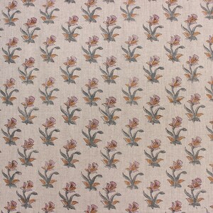 Handcrafted pure  linen fabric with floral prints for napkin and pillow styling, Block printed floral linen, pure Indian fabric for couch and window treatments, Indian pure linen fabric, floral design for table decor and sofa cushion covers