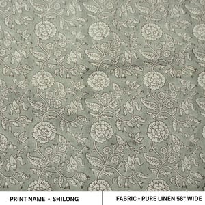 Linen block print fabric, upholstery fabric by the yard, floral block printed Indian textile, decorative linen handmade - SHILONG