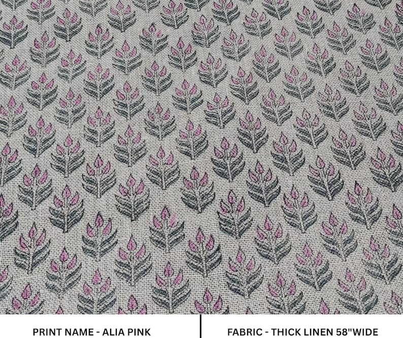 Linen Block Print Fabric 58 Inch Width Heavy Linen Natural Base Color Handmade Print To Make Curtains and Drapes Upholstery Pillow Covers Tablecloths and Runners Bedding Tote Bag by Fabritual