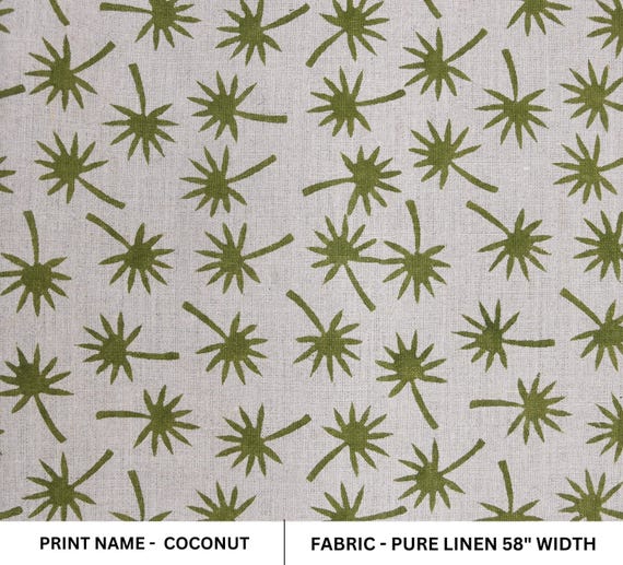 58" Wide 100% Pure Linen Fabric | Floral Indian Hand Block Print Textile | Home Decor Material by Yard for Curtains & Upholstery - Coconut