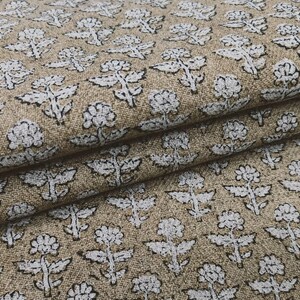 Linen Block Print Fabric 58 Inch Width Heavy Weight Linen Natural Base Color Curtains and Drapes Upholstery Art Pillow Covers Tablecloths and Runners Bedding Tote Bag Lampshades Napkins by Fabritual