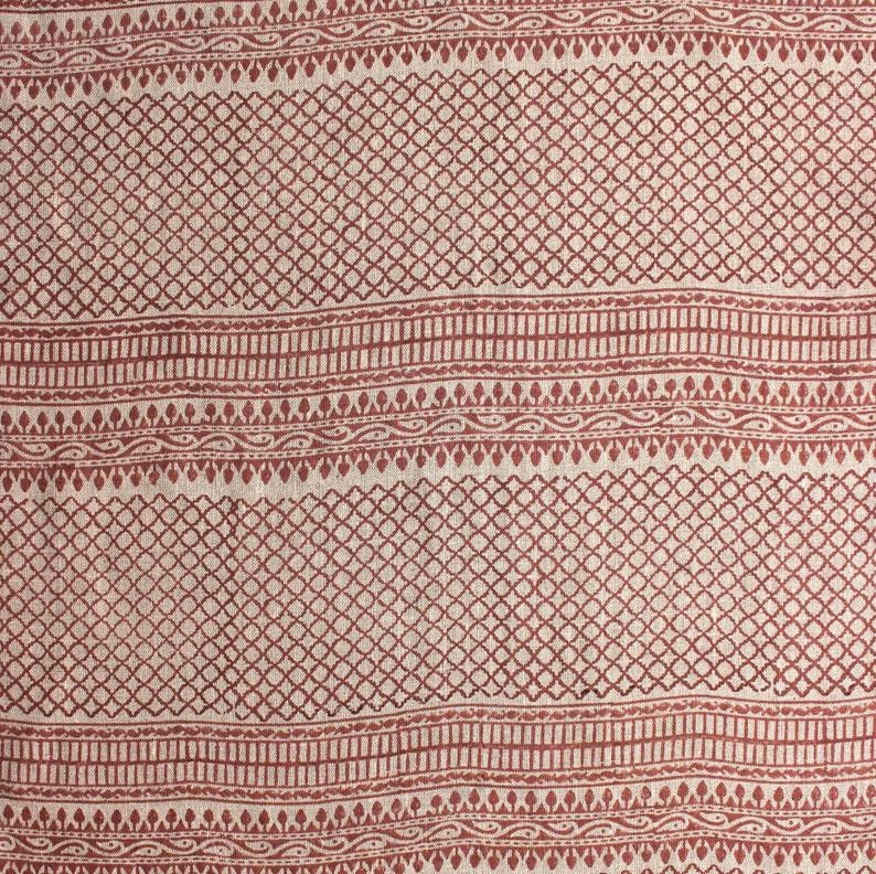 Linen Block Print Fabric 58 Inch Width Heavy Weight Linen Natural Base Color Curtains and Drapes Upholstery Handmade Art Pillow Covers Tablecloths and Runners Bedding Tote Bag Lampshades Napkins by Fabritual